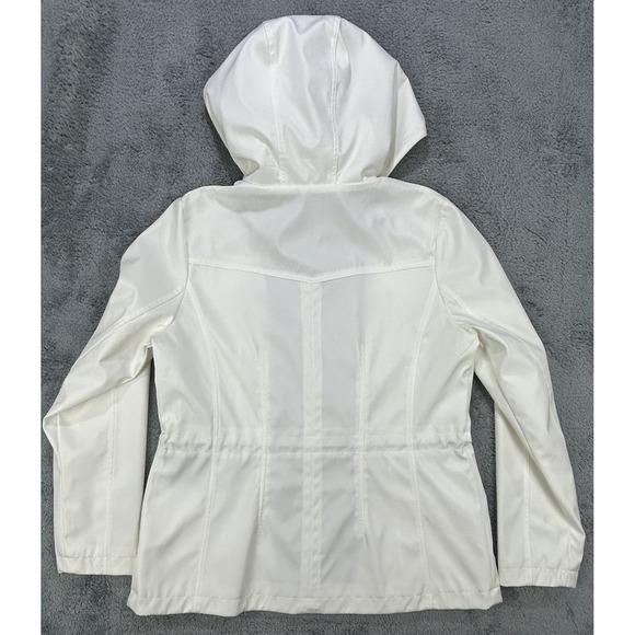 Guess Coat Rain Jacket Women Large Ivory Hooded‎ Pockets Sleek NWOT - Picture 5 of 13